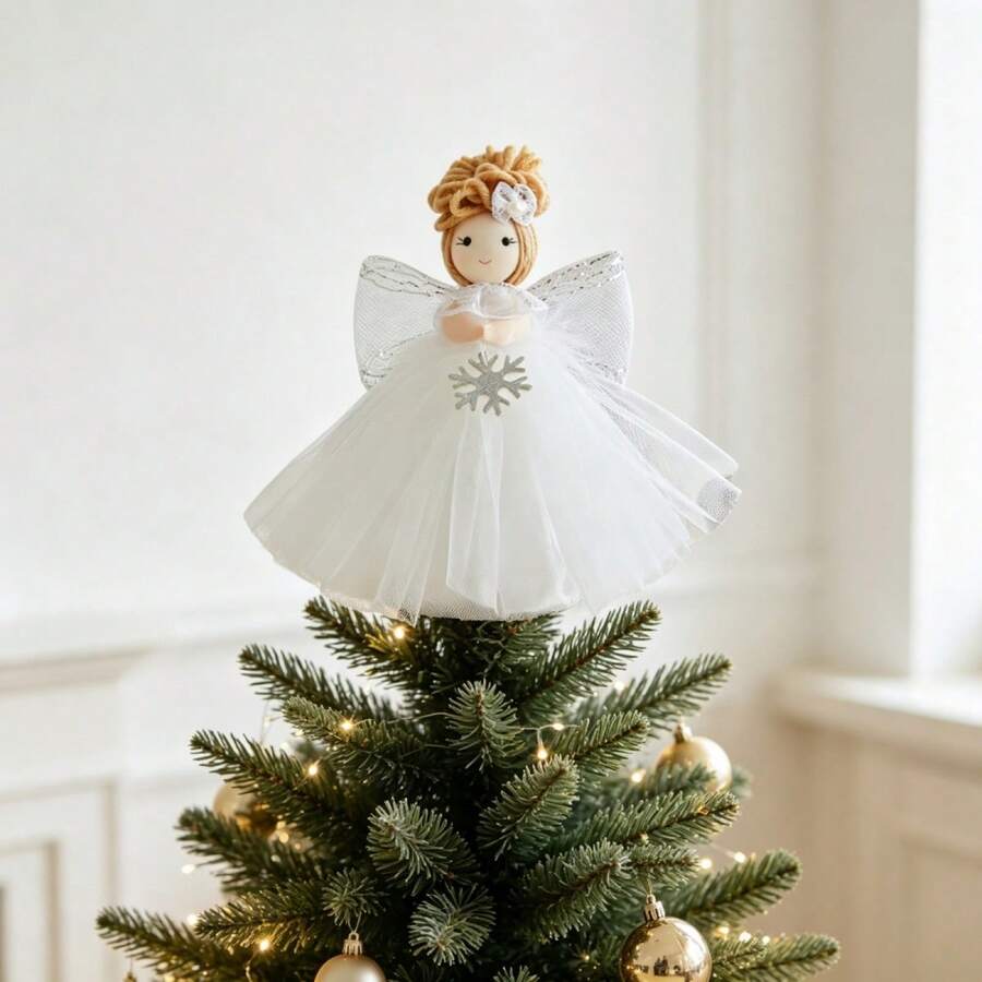 Christmas Tree Angel Topper, Little Winged Girl Christmas Tree Decoration - White - View 1