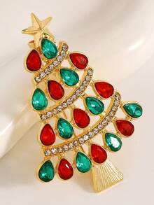 1pc Colorful Rhinestone Christmas Tree Brooch, Simple Fashion Casual Versatile Holiday Atmosphere Accessory, Suit & Dress Accessory, Suitable For Men & Women Daily Wear, Christmas Party, Christmas Gift - Multicolor - View 11