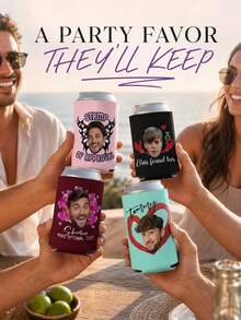Personalized Funny Face Can Cooler, Add Custom Face Photo And Text, Lightweight Drink Sleeve With Playful Designs For Bachelorette And Wedding Parties, Creative Souvenir Favors To Bring Fun For Your Bridal Crew Gathering. - Multicolor - View 4