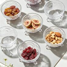 6PCS 10cm*6cm Three‑Footed Embossed Glass Bowls Dessert Snack Serving Bowl Set - View 5
