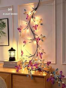 1pc USB Powered Butterfly LED Branch Light (Wall Mounted), LED Butterfly Willow Branch String Light, 8 Lighting Modes, Suitable For Indoor/Outdoor Wall, Bedroom, Door/Window Decoration, Holiday Decoration, Party Decoration, Gift And Proposal Scene - Purple Butterfly Vine - View 10