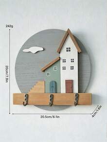 1pc 3D House Pattern Wooden Wall Hook, Nordic Fresh Style Cloud Shaped Decor, With 3 Metal Hooks, Wall-Mounted Key Rack, Suitable For Entryway Home Decor, All Season Daily Use - Multicolor - View 13