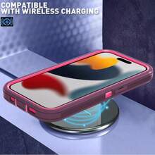 Durable 3-In-1 Protective Case Compatible With IPhone, Galaxy, HONOR And Other Phones - Wine Red + Rose Red - View 7