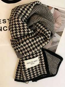 1pc Men's Houndstooth Plaid Knit Scarf, Thick Warm Reversible Wear, Winter Business Commute Daily Fashion Accessory - Multicolor - View 9