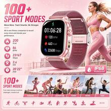 2026 Upgraded Fashion Sports Smart Watch For Women, 2.01-Inch HD AMOLED Touch Screen, 1400mAh Large Battery, LED Flashlight + SOS Flashing Mode, IPX8 Waterproof, Bluetooth Calling, AI Voice, 100+ Sports Modes, Fitness Tracking Watch, Compatible With IPhone And Android - View 9