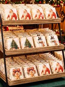 100pcs Vintage Style Christmas Gift Bags (Random Pattern Selection) - Featuring Santa Claus, Gingerbread Man And Snowman Designs - Perfect For Party Decoration, Holiday Ornaments And Holiday Gifting - Christmas Gift Bag - View 8