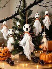 3pcs/1set Halloween Ghost Hanging Decor, Halloween DIY Ghost Fabric Texture Handmade Set, Horror Scene Decoration, Rustic Style Fabric Ghost Hanging Decor, DIY White Fabric Ghost Hanging Decor, Suitable For Door, Window, Party, Holiday, Random Style, 1pc - Multiple Styles - View 4