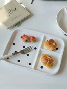 1pc Rectangular Ceramic Divided Plate, Exquisite Polka Dot Dessert Dish, Home Dining Tableware, Guest Serving Platter, Low-Calorie Meal Divider Plate, Suitable For Home, Restaurant, Cafe, Dessert Shop, Gift, Gathering, Party - White - View 3