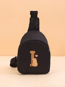 1PC Toddler Capybara A-Z Letter Print Chest Bag, Adjustable Shoulder Strap Zipper One Shoulder Crossbody Bag, Lightweight Cute Mini Bag, Suitable For Daily Outdoor Travel, Can Be Used As A Gift - Black - View 25