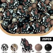 25/32/44PCS Animal Horse Shaped Silicone Beads Set - Brown & Black Horse Design With Flowing Mane & Tail, Adult DIY Accessories For Beaded Pens, Earrings, Etc., Suitable As Holiday & Birthday Gifts, Beads & Bead Assortments - Animal Horse Series - View 10