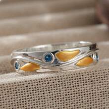 Women's Contrast Color Leaf Pattern Fashion Ring, Minimalist Style, Suitable For Daily Commute, Casual And Party Wear - Silver - View 10