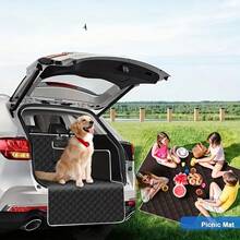 Pet Car Seat Cover & Trunk Liner, Rear Travel Mat, Scratch-Resistant, Soft, Adjustable, Lightweight Polyester Material, Foldable, All-Season Use, Easy To Clean, Car Pet Mat, Suitable For Sedans And SUVs, Wear-Resistant & Anti-Scratch, Provides Excellent Durability And Comfort, Drooping Extension Design Protects Bumper, Prevents Scratches, Ideal For Pet-Owning Families - Black - View 4