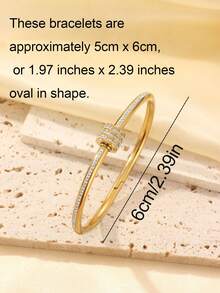 ZCNC 5pcs/Set Personalized Multi-Color Stainless Steel Bracelet & Bangle Set, Unique Design, Fashionable, Multi-Element, Exquisite Ideal Gift, Non-Fading Jewelry, For Her - Golden 8 - View 4
