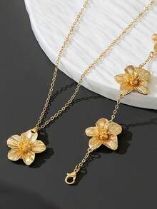 Juego de 6 piezas de joyería de flores de gran tamaño premium para mujer, esencial para todas las estaciones, color dorado de lujo, adecuado para diversas ocasiones - Dorado - Ver 6