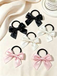 6pcs Girls Fashion Bow Ribbon Hair Ties Hair Ropes Vintage Elegant Style Hair Bands Suitable For Daily Wear, Outings, Travel, High Ponytail, Autumn Outfit, Hair Accessories, Women Hair Ornaments - Black, White, Pink - View 10