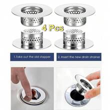 4pcs Bathroom Sink Strainer Set, Suitable For Bathtub Drain And Washbasin, Can Filter Hair, Suitable For Laundry Room And RV Sink, Stainless Steel Material, Fits 1.25 Inch To 1.3 Inch Hole Diameter - Silvery - View 2