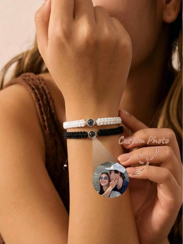 1PC Customized Photo Projection Woven Bracelet, Unisex Projection Woven Bracelet, Custom Photo Projection, Couple Bracelet, Customized Valentine's Day Gift, Unique Photo Gift For Girlfriend, Family, Friends
