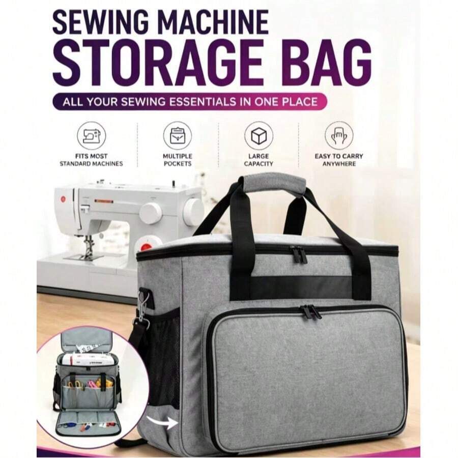 1pc Large Capacity Thick Fabric Sewing Machine Storage Bag With Elastic Mesh Pocket, Suitable For Brother, Singer And Other Home Sewing Machines, Portable Sewing Machine Storage Bag - Craft Supplies Storage Bag - Multicolor - View 1