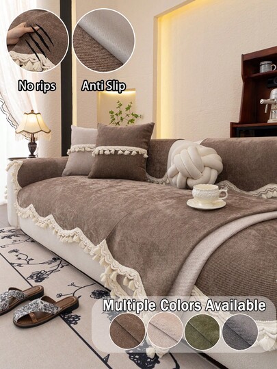1 Stück europäischer Stil frischer Blumen Spitze Sofakissenbezug, minimalistischer Luxus Sofa Überwurf, rutschfest, staubdicht, kratzfest, dekorativ für Schlafzimmer, Wohnzimmer, Büro, Arbeitszimmer, passend für 1-4 Sitzer Sofa, L-förmiges Sofa, Boho Stil