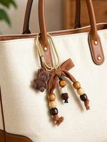 Bohemian Beaded Bag Charm, Vintage Beaded Keychain, Cute Bear & Star Pendant, Tassel Bag Charm, Brown Tone Bag Accessory, Neutral Style Wallet Charm, Handbag Accessory, Suitable For Keys, Wallets, Handbags, Fashionista Essential, Gift For Women, Lovers, Family, Friends, Unique Birthday Gift, Holiday Gift, Party Gift, Travel Gift - Multicolor - View 10