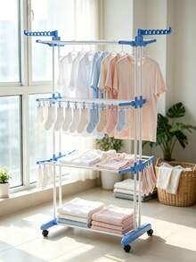 1‑Piece Folding Clothes Drying Rack. Universal Casters Enable Easy Movement, Offering Large‑Capacity Drying For Clothes, Shoes And Socks. Foldable For Storage To Save Space, Suitable For Both Indoors And Balconies. - Multicolor - View 3