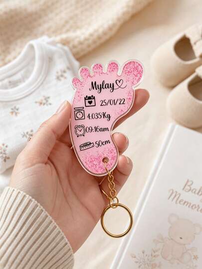 1pc Personalized Footprint Data Acrylic Keychain, Customized Name, Date, Weight, Time & Height Memorial Key Ring, Precious Gift For Parents & Family
