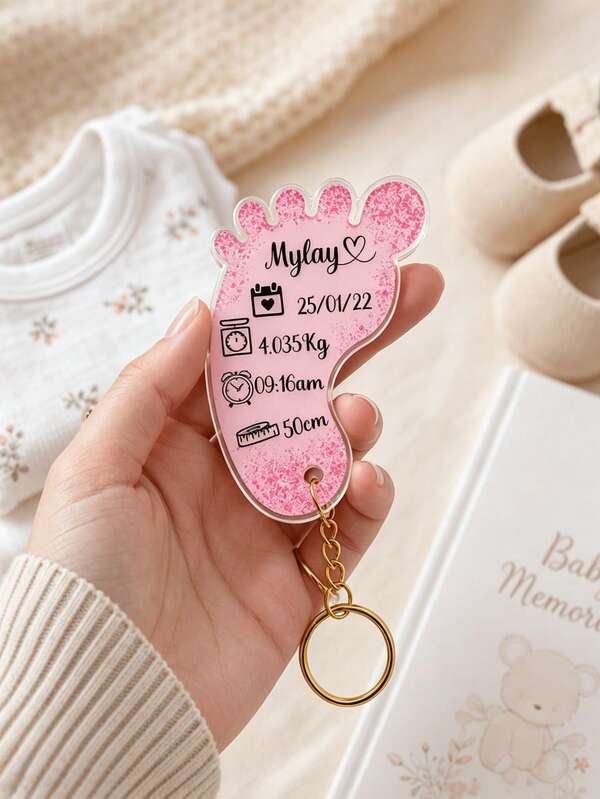 1pc Personalized Footprint Data Acrylic Keychain, Customized Name, Date, Weight, Time & Height Memorial Key Ring, Precious Gift For Parents & Family
