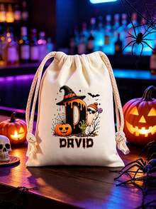 Túi dây rút chữ Halloween cá nhân hóa, túi lưu trữ vải canvas tùy chỉnh, quà tặng ngày lễ, túi đựng kẹo và quà tặng tiệc Halloween - Nhiều màu - Xem 2