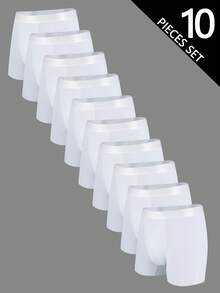 Norcotton 10pcs/Pack Men's Nylon Mesh White Long Boxer Briefs - White - View 1