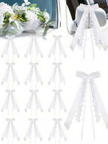 White Lace Bow Ribbons, Wedding Car Rearview Mirror Chair Back Decoration Bow Ribbons, DIY Gift Flower Packaging Heart Ribbons Bow, Suitable For Wedding Parties And Home Decoration - White - View 1