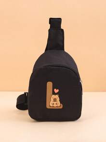 1PC Toddler Capybara A-Z Letter Print Chest Bag, Adjustable Shoulder Strap Zipper One Shoulder Crossbody Bag, Lightweight Cute Mini Bag, Suitable For Daily Outdoor Travel, Can Be Used As A Gift - Black - View 33