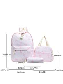 3-Piece Set - Girls' School Style Bow Pattern Backpack Combination, Large Capacity Nylon School Daily Bag, Campus Backpack, Matching Lunch Bag And Pencil Case, Multi-Layer Storage Casual Backpack Set, Travel Backpack Set, Suitable For Girls, Students, Children, Ideal For Back To School, Daily Commute, Shopping, Short Trips And Outdoor Leisure Travel - 2327 - View 3