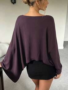VIBEWAVE Batwing Sleeve Loose Lightweight Cape-Style Cinched Waist T-Shirt Casual Design Cape Top - Purple - View 4
