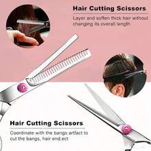3pcs Hair Cutting Scissors Set, Stainless Steel Straight & Thinning Shears With Hair Comb, Professional Hairdressing Tools For Men Women Children Adults, Home & Salon Use - Pink - View 8