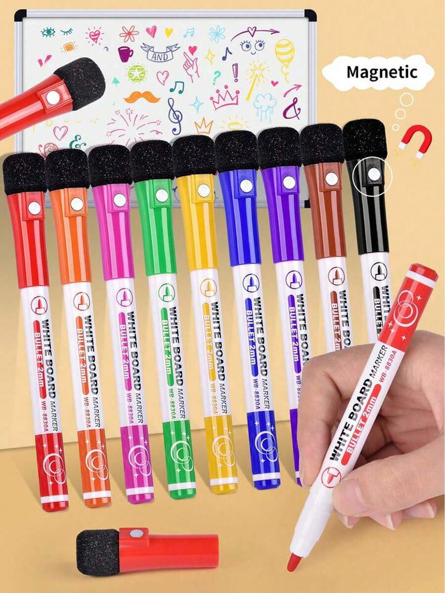 12/24 Colors Whiteboard Markers With Eraser, Suitable For Whiteboards And Calendars, Ideal For Classroom, Home, Office Supplies And Back To School Season