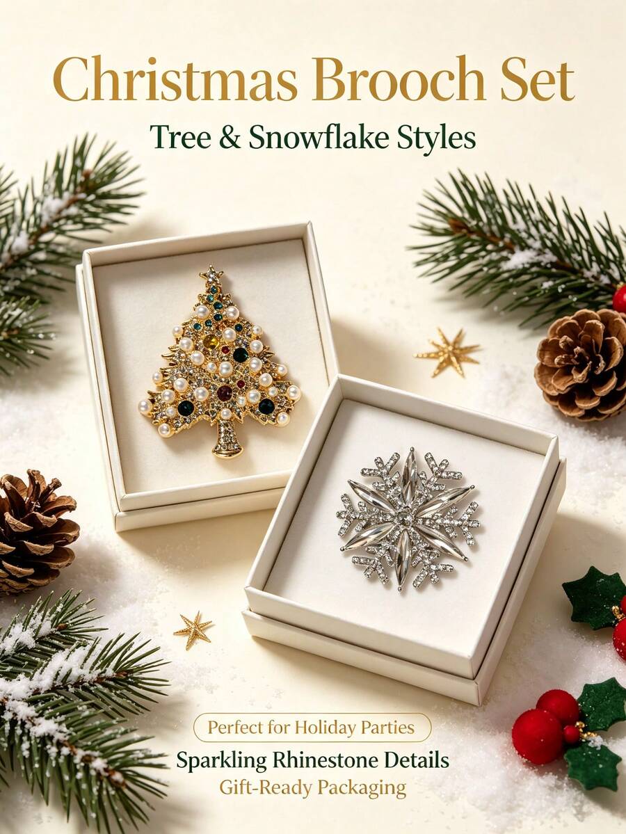 1pc Luxurious Christmas Brooch (Christmas Tree Or Snowflake Design); Suitable For Christmas Parties, Festive Accessories, Party Favors, And Holiday Decorations. - Multicolor - View 1