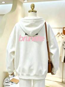 Women's Crew Neck Sweatshirt, Travel Hoodie With Pocket, Cotton T-Shirt, Basic Autumn-Winter Sweatshirt For Women - White - View 9