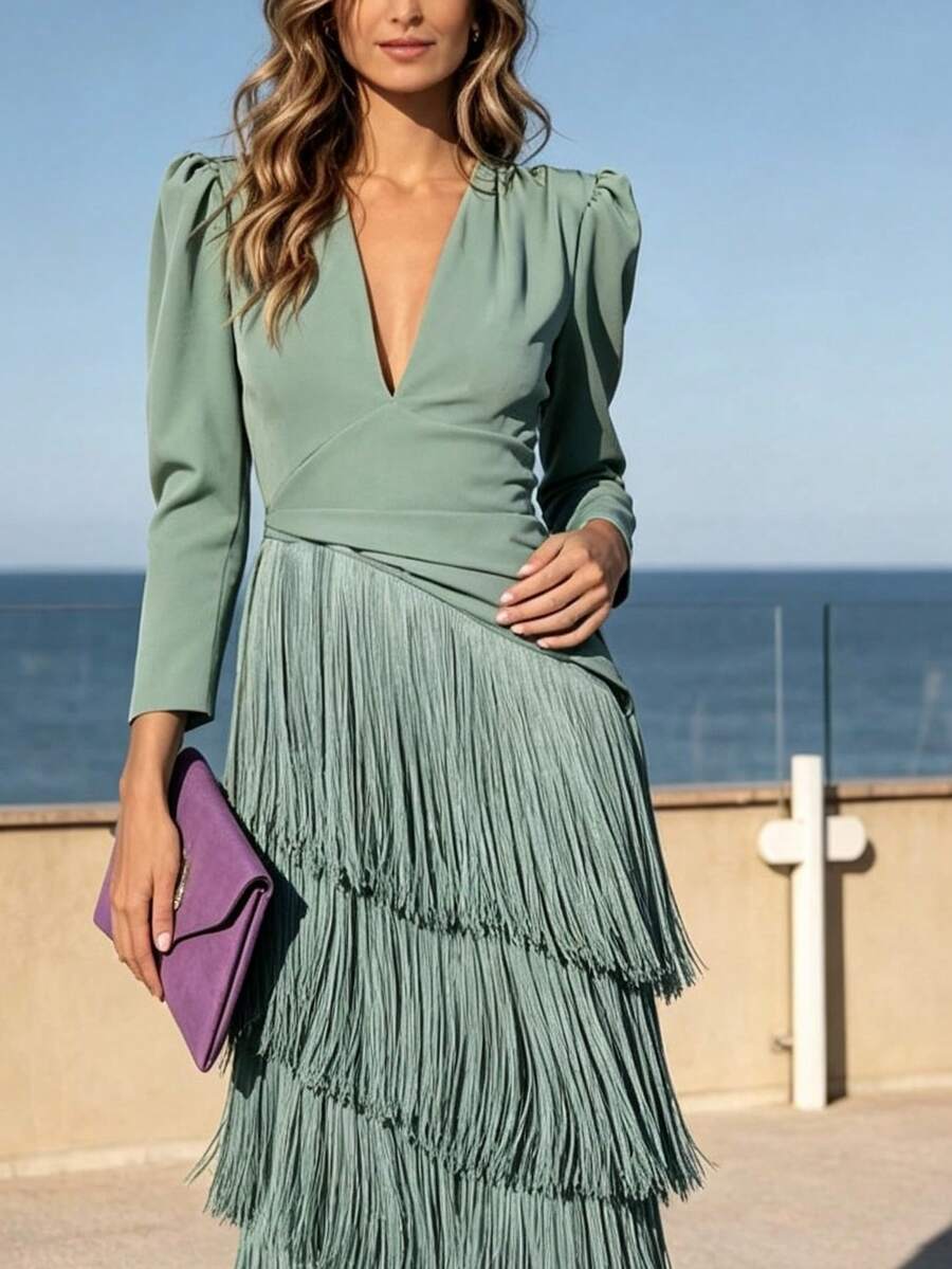 Women Long Dresses - Gray green - View 1