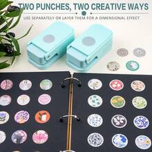 Bộ 2 dụng cụ bấm lỗ giấy hình tròn kiểu tem bưu chính xếp lớp cho junk journal và scrapbook, kìm bấm lỗ hình tròn răng cưa 1 inch lồng nhau với thiết kế cắt chính xác căn lề cho làm thiệp và thủ công - màu xanh lá - Bộ 2 món Màu xanh lá - Xem 10