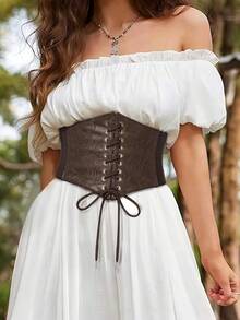 1pc Women's Renaissance Era Accessory, Coffee-Colored Sheer Lace Corset, Sexy Costume Suitable For Halloween Night Party Or Daily Outfit Matching - Brown - View 6