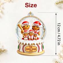 Custom Baseball Gingerbread Family Snow Globe Christmas Ornament, Personalized 2-5 Names Holiday Hanging Decor, Festive Winter Style, Customized Christmas Wall Decoration, Customizable Family Keepsake, Christmas Tree Decor, Holiday Gift, 2D Effect - Style D - View 2