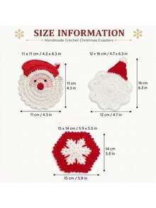3pcs/Set Handmade Crochet Christmas Coasters Set, Santa Claus Snowflake Heat Resistant Non Slip Coffee Tea Cup Mats, Festive Holiday Table Decor For Home Kitchen Dining, Perfect Xmas Gift, Assorted Designs. Christmas Decrations, Room Decor - Multicolor - View 6