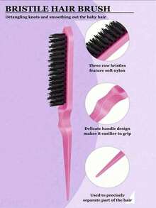 4PCS Hair Styling Brush Set, Detangling Brush, Rat Tail Comb, Edge Brush & Smoothing Brush For Slick Back Hair, Parting,Daily Styling - 4pcs - View 4