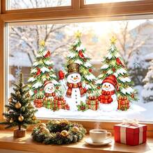 1/3pcs Festive Winter Christmas Static Window Decals, Cartoon Snowman Santa Pine Tree Gift Snowflake Glass Clings, Glue‑Free Reusable, For Home Store Front Door Window Xmas Holiday Wall Decor - Multicolor - View 5