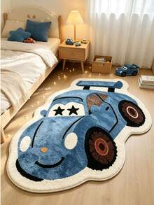 【Soft Sports Carpet】1件裝 藍色卡通賽車地毯，仿羊絨加厚絨毛地毯，秋冬裝飾地毯，臥室裝飾 - 簡約款 - 查看 5