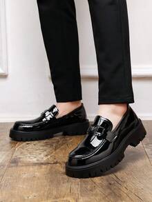 Men's Round Toe Bee Decor Slip-On Loafers Thick Sole Business Formal Shoes For Office, Banquet, Date, Commute And Casual Wear - Black - View 6