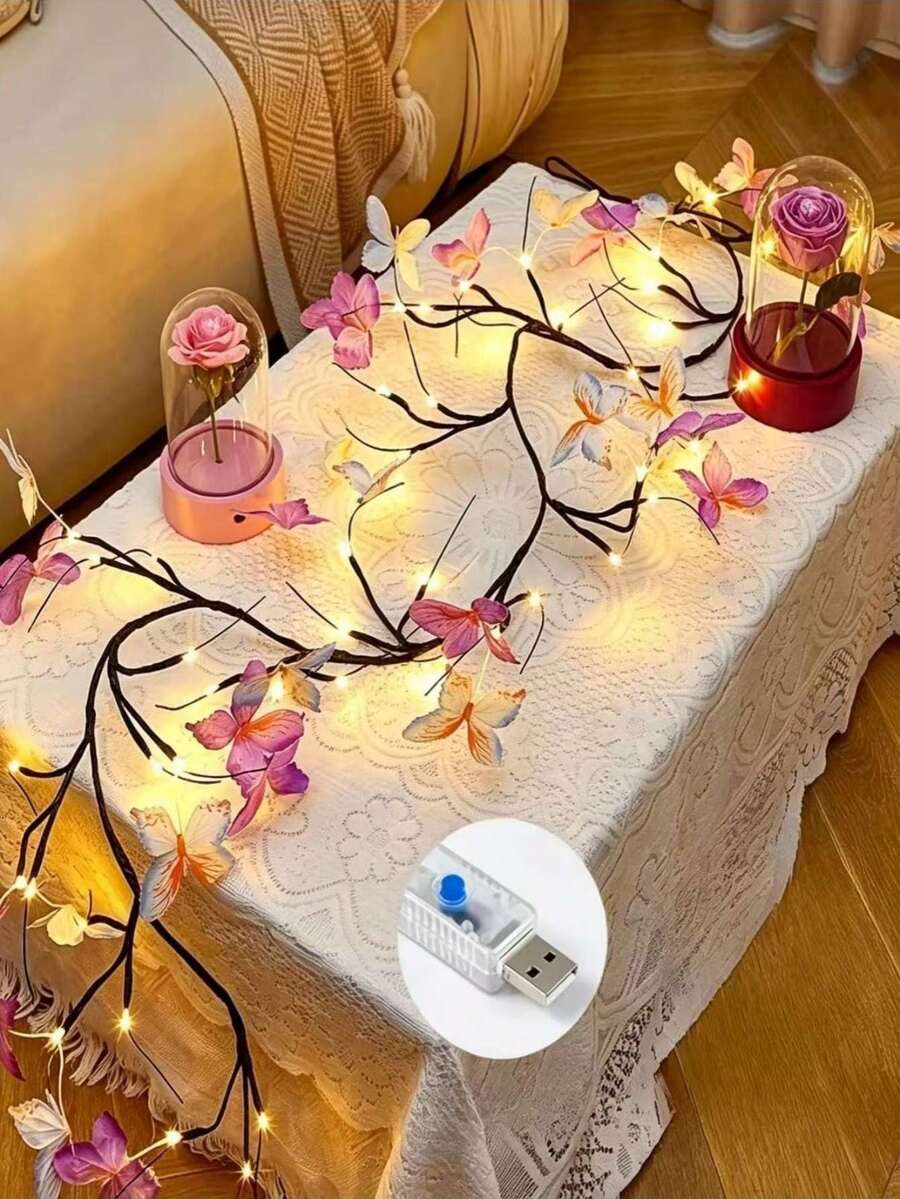 1pc USB Powered Butterfly LED Branch Light (Wall Mounted), LED Butterfly Willow Branch String Light, 8 Lighting Modes, Suitable For Indoor/Outdoor Wall, Bedroom, Door/Window Decoration, Holiday Decoration, Party Decoration, Gift And Proposal Scene