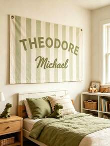 Personalized Name Wall Tapestry, Custom Text Blue & White Striped Hanging Flag With Metal Grommets, Bedroom Living Room Wall Decor, Home Decoration And Housewarming Gift - Multicolor - View 4