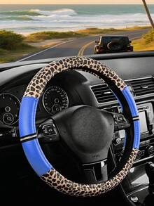 Leopard Print PU Leather Rhinestone Inlaid Patchwork Car Steering Wheel Cover, Non-Slip Wear-Resistant Inner Ring Grip, Fits 15inch Car, Unisex, Car Interior Accessory - Multicolor - View 15