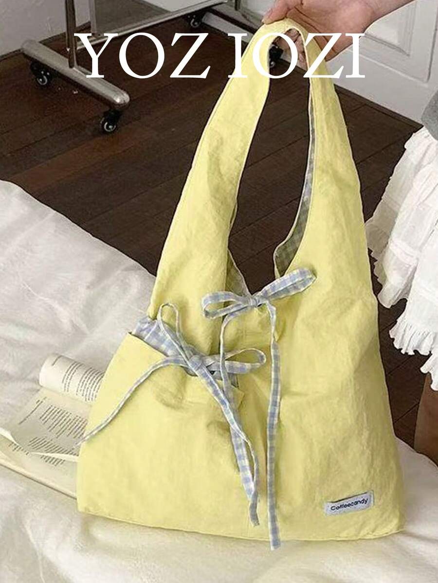 日韓風小眾設計 Ins 風通勤休閒日常購物時尚極簡大容量可翻轉帆布托特包 女款柔軟百搭單肩包 - 黃色 - 查看 1